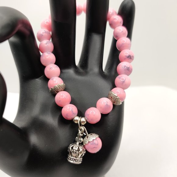 Pink Beaded Bracelet, Charm Bracelet, Fashion Jewelry - Picture 6 of 8